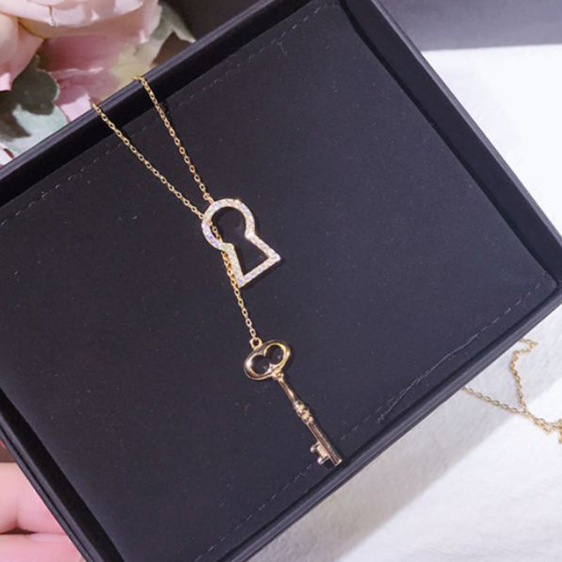 S925 Sterling Silver Key Lock Necklace