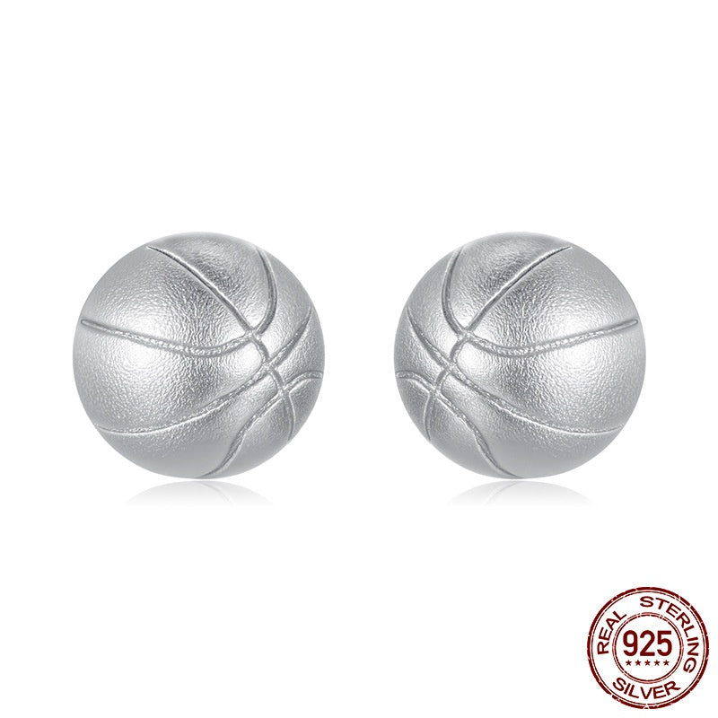 S925 Sterling Silver Basketball Stud Earrings