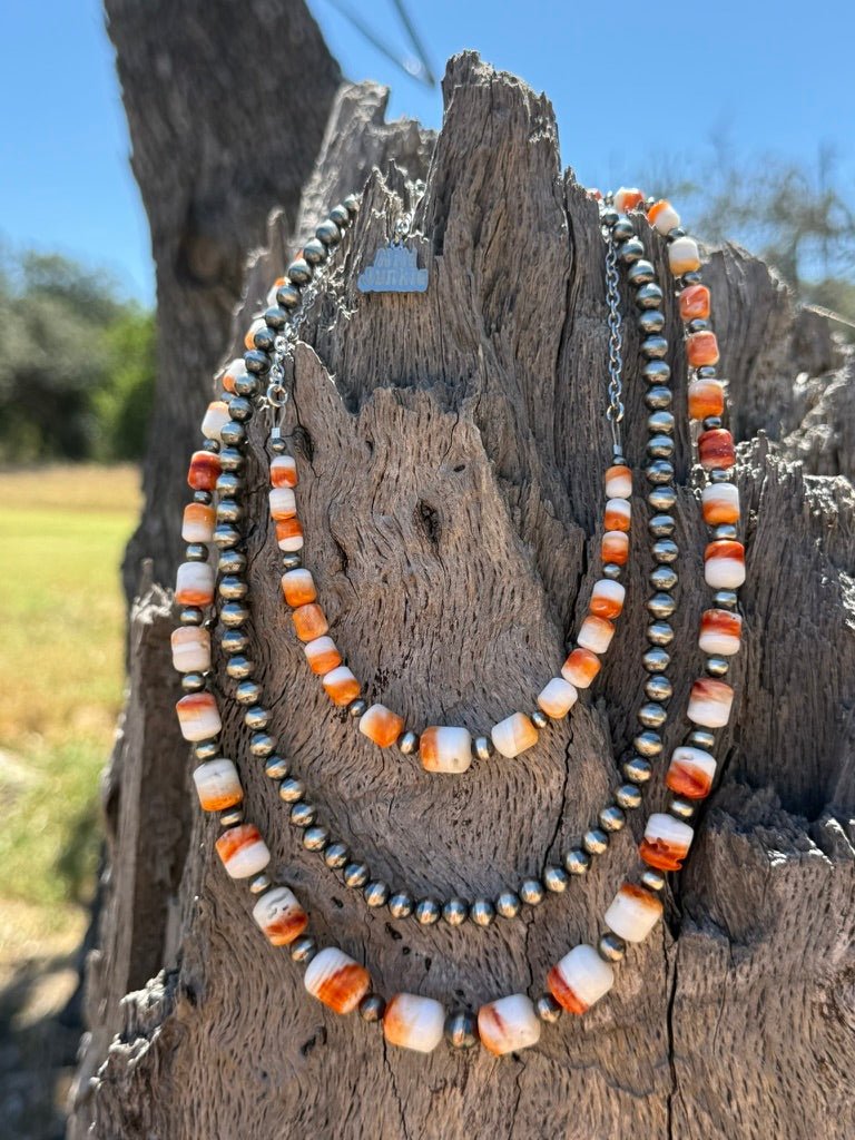 Graduated Spiny Oyster Barrel Beaded Necklace
