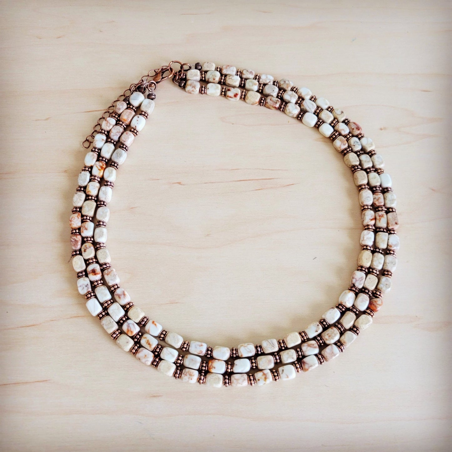 Triple Strand Layered Boho Sandstone Regalite Necklace 264L