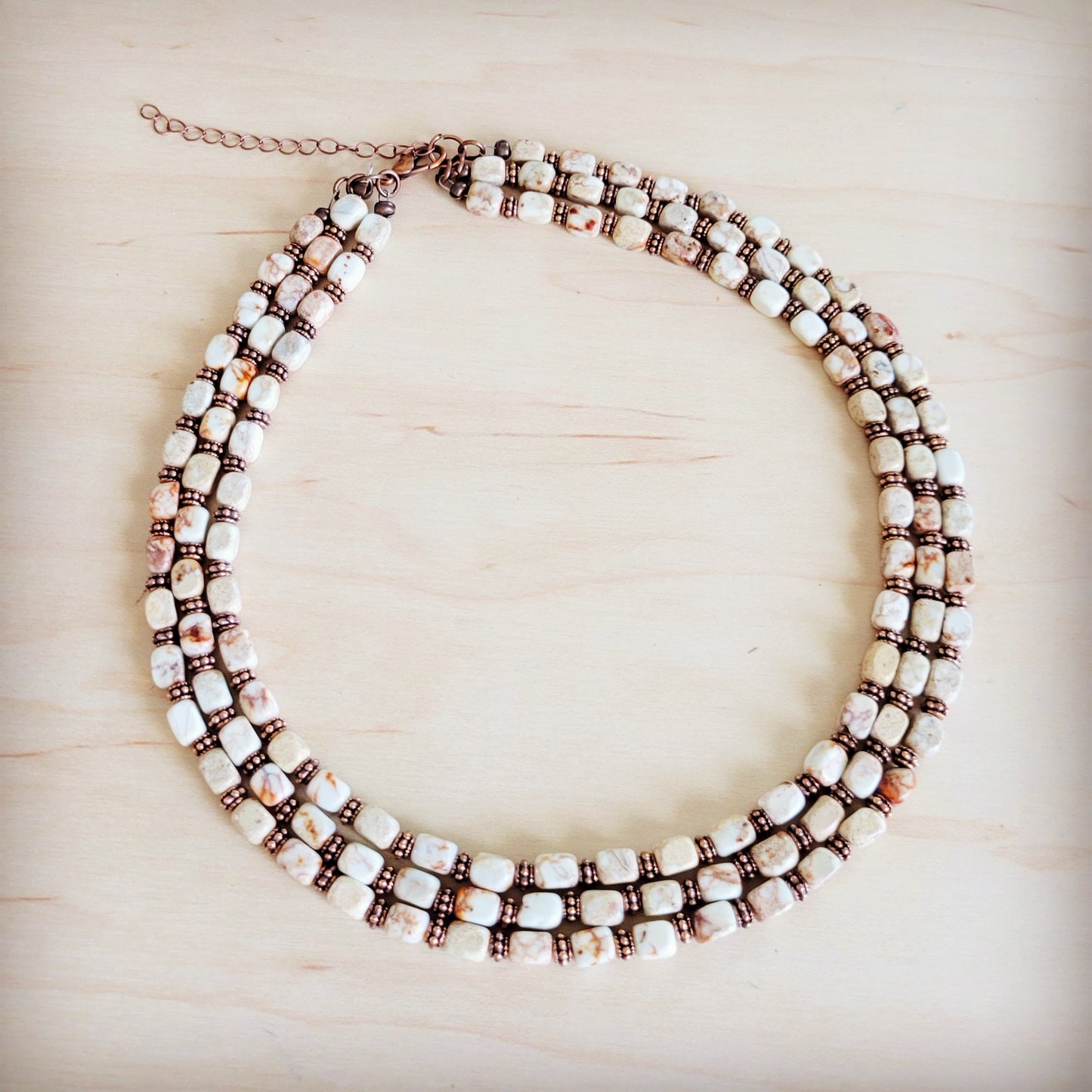 Triple Strand Layered Boho Sandstone Regalite Necklace 264L