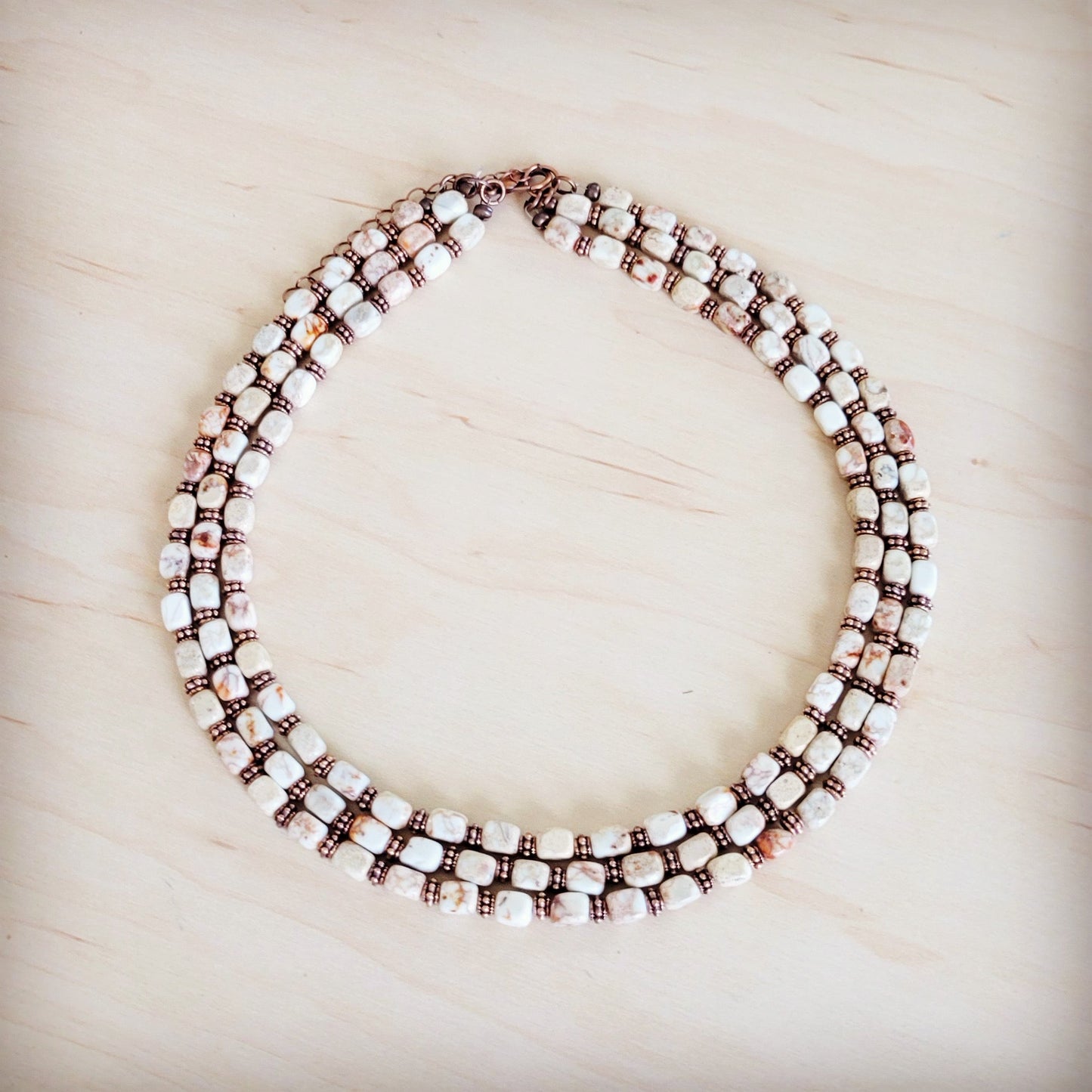Triple Strand Layered Boho Sandstone Regalite Necklace 264L
