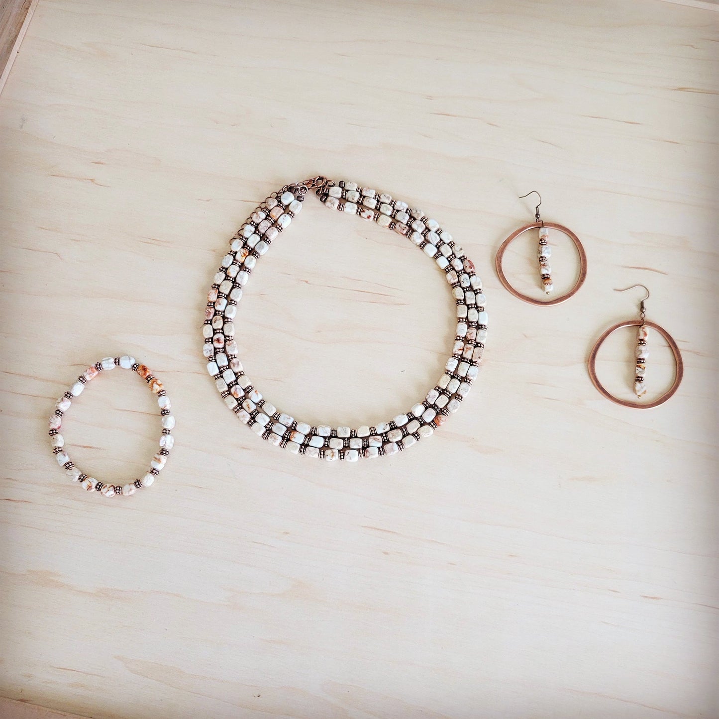 Triple Strand Layered Boho Sandstone Regalite Necklace 264L