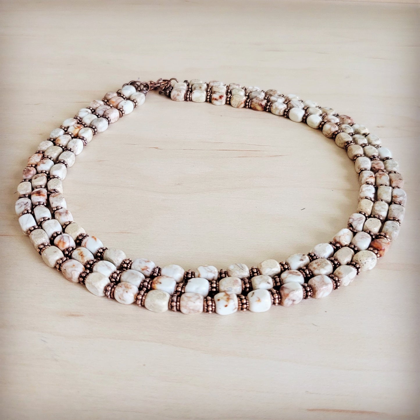 Triple Strand Layered Boho Sandstone Regalite Necklace 264L
