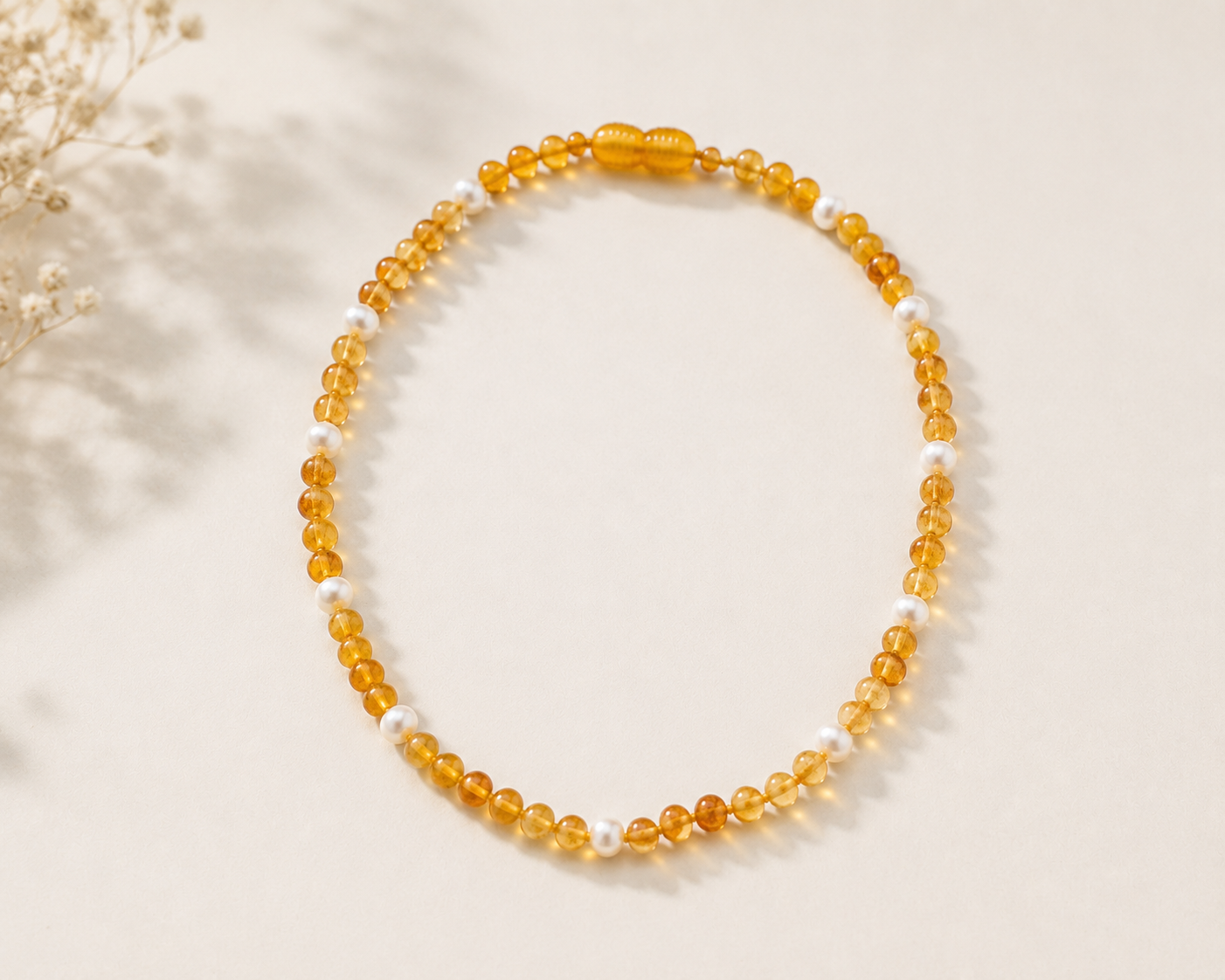 Phoebe Amber + Pearl Necklace
