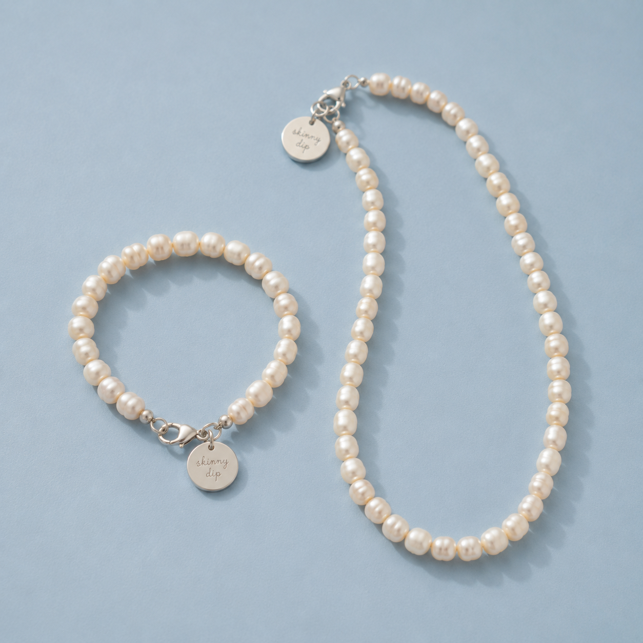 The Nacre Pearl Necklace + Bracelet Set