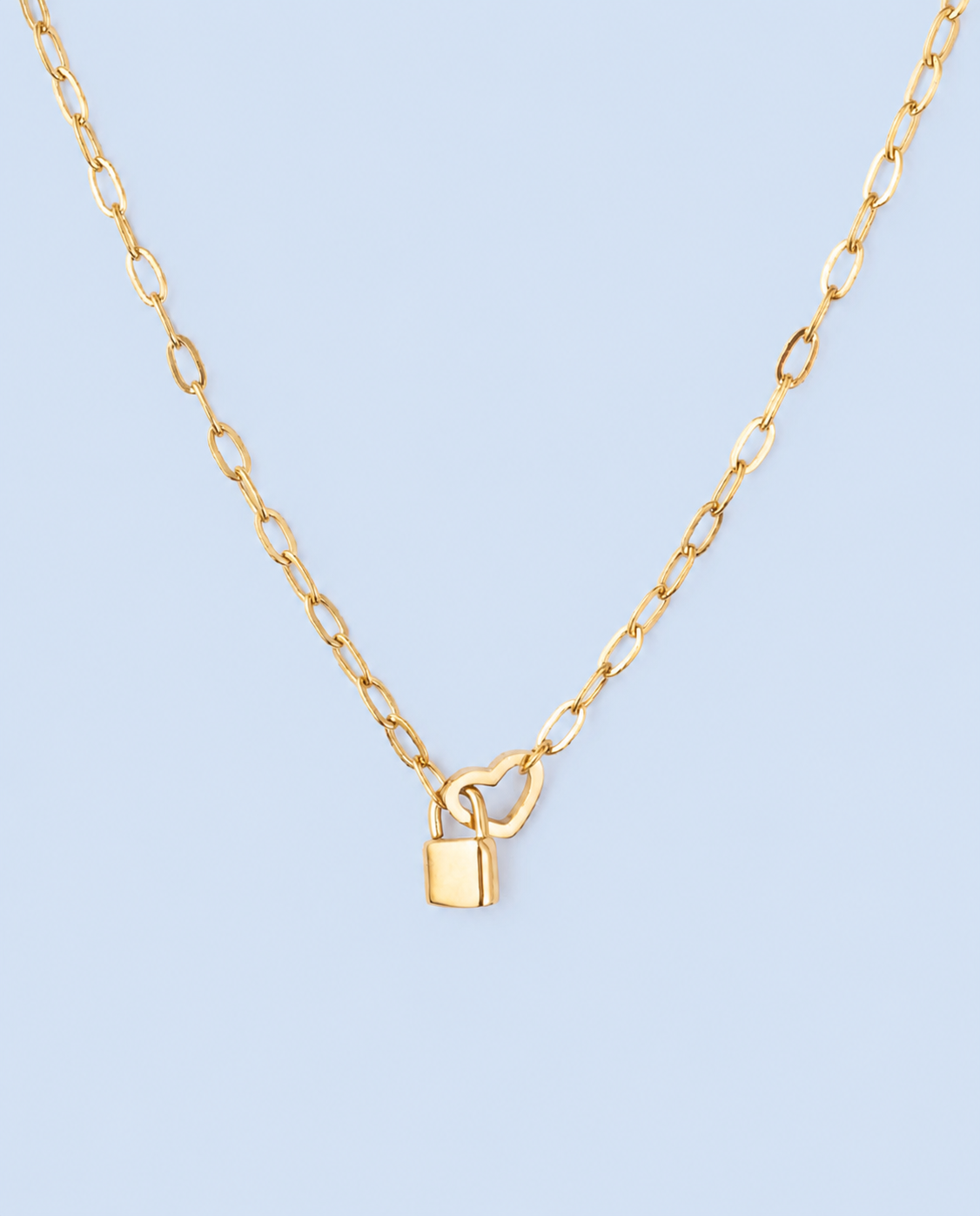 Charlotte Gold Heart Lock Paperclip Chain Necklace