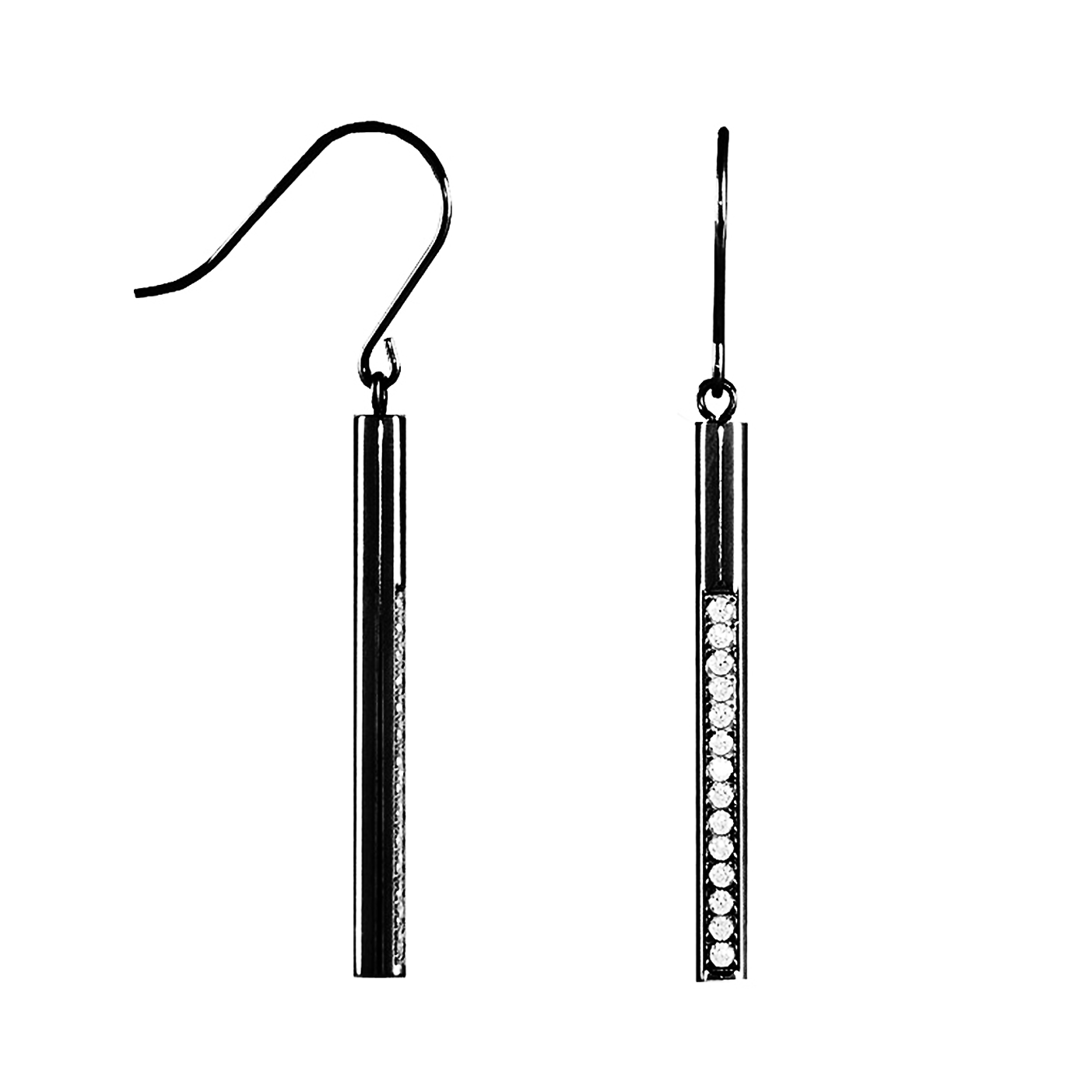     Sloane black bar drop earrings with crystal detail on white background