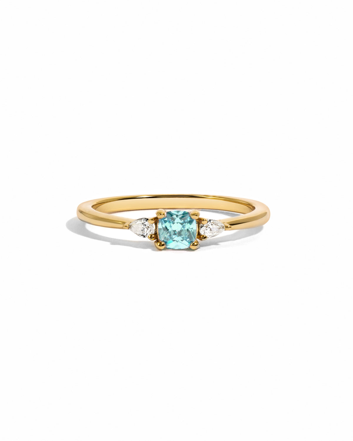 Side view of silver Kennedy Cushion Ring showing the setting and slim band