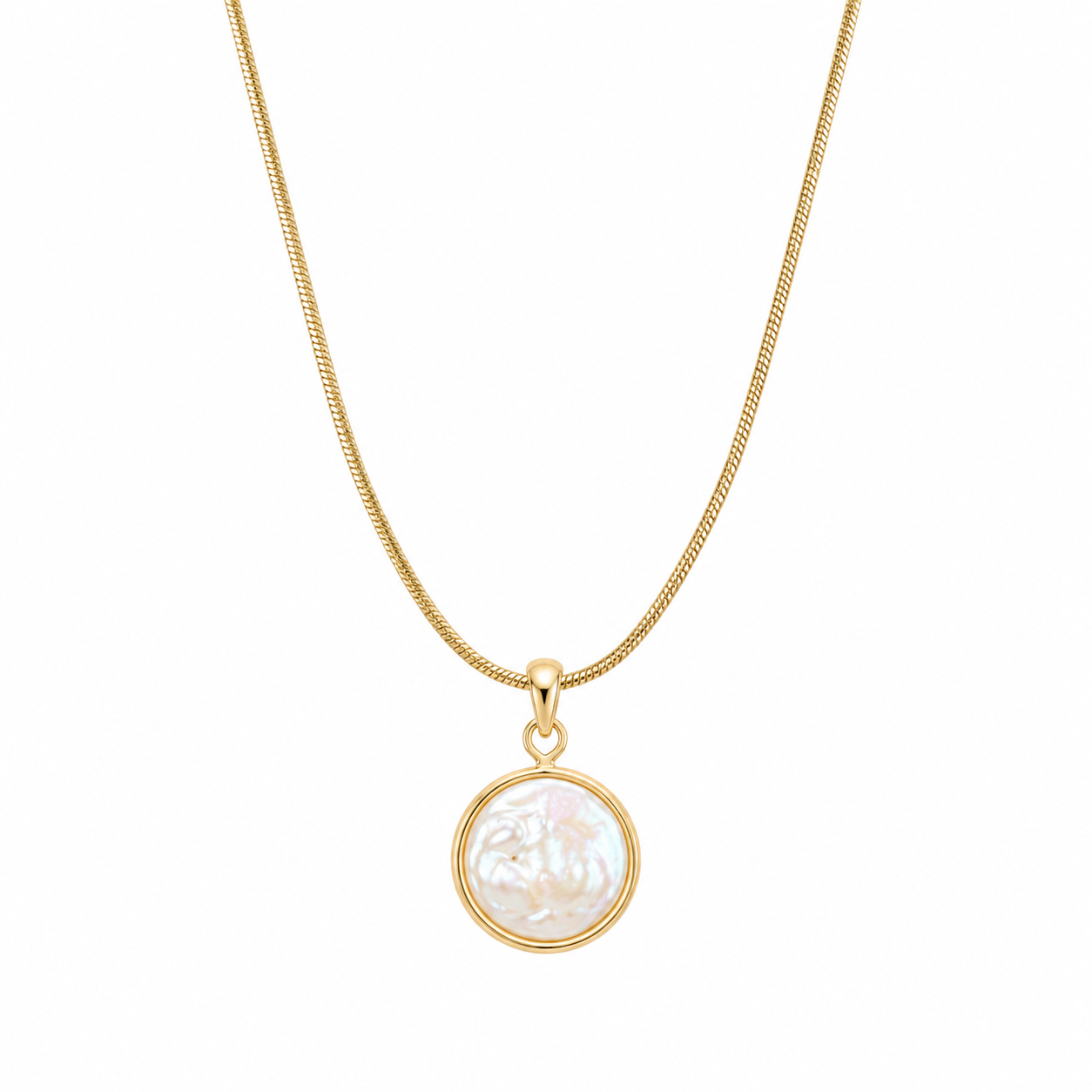 Audrey freshwater pearl pendant necklace in gold on white background