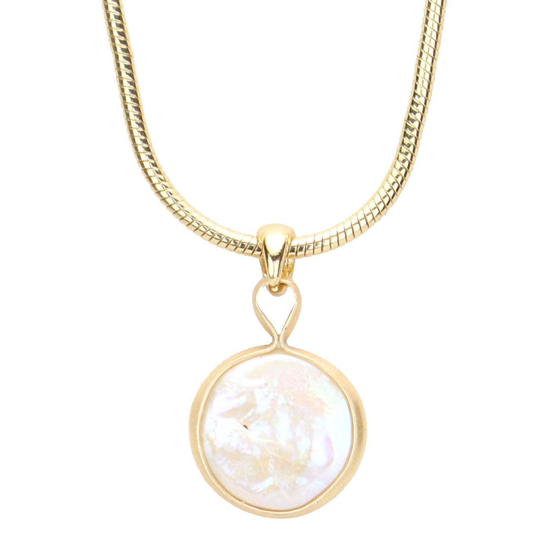 Audrey freshwater pearl pendant necklace in gold on white background