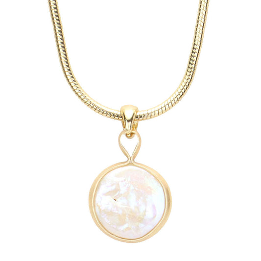 Audrey freshwater pearl pendant necklace in gold on white background