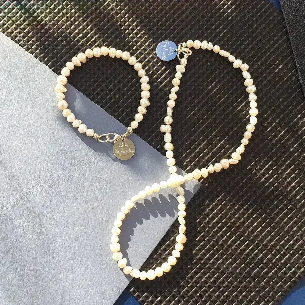 The Nacre Pearl Necklace + Bracelet Set