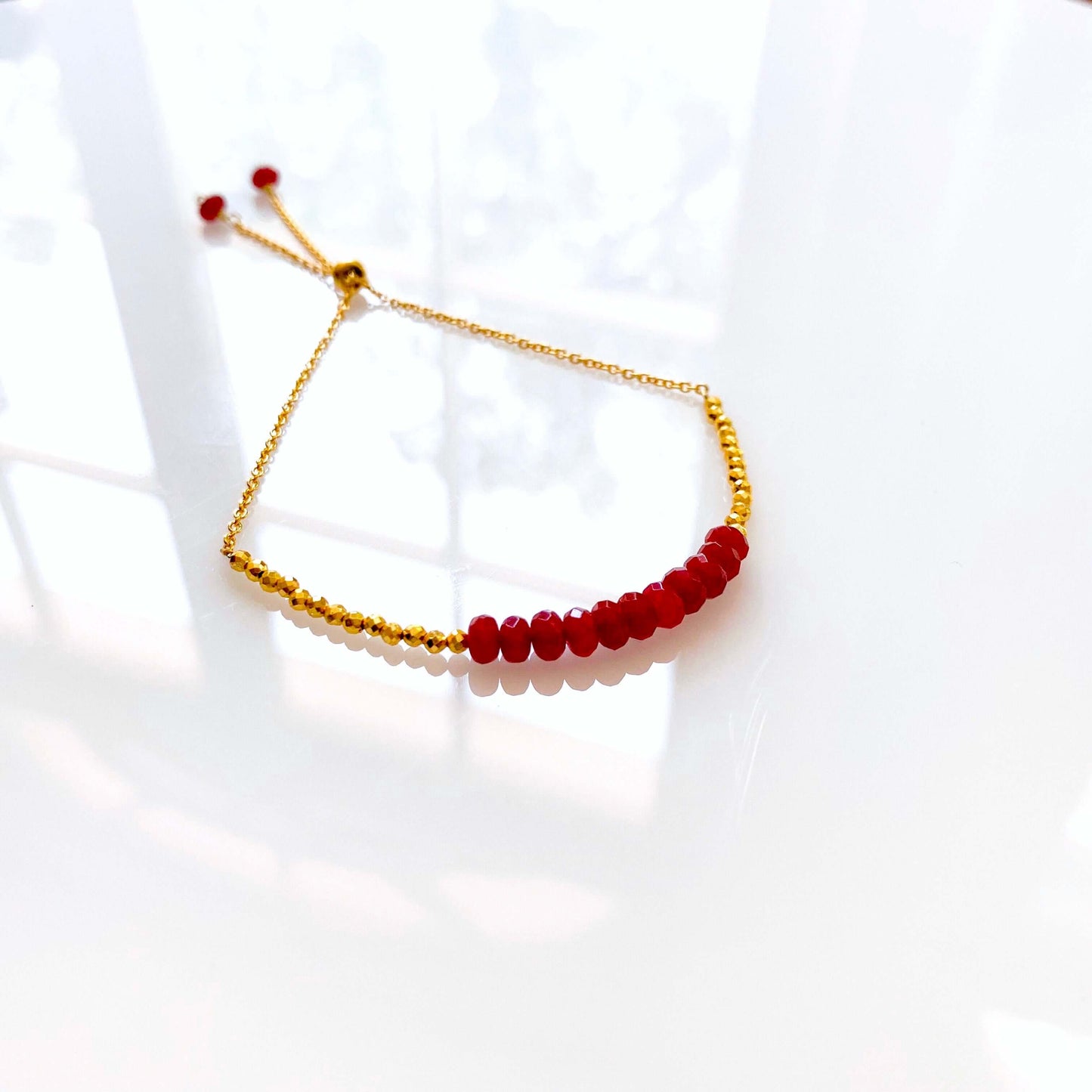 Drew red gemstone stacking bracelet with gold-tone chain and bead accents