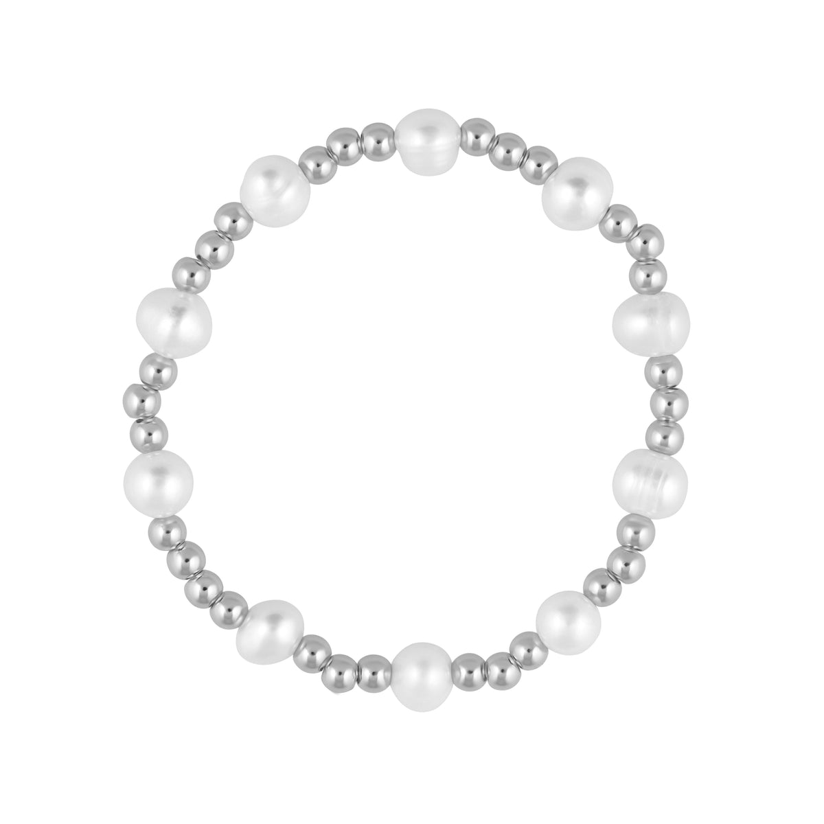 Emi pearl-look beaded stretch bracelet with polished metal accents, product photograph 8 – The Riann Ashlyn Collection