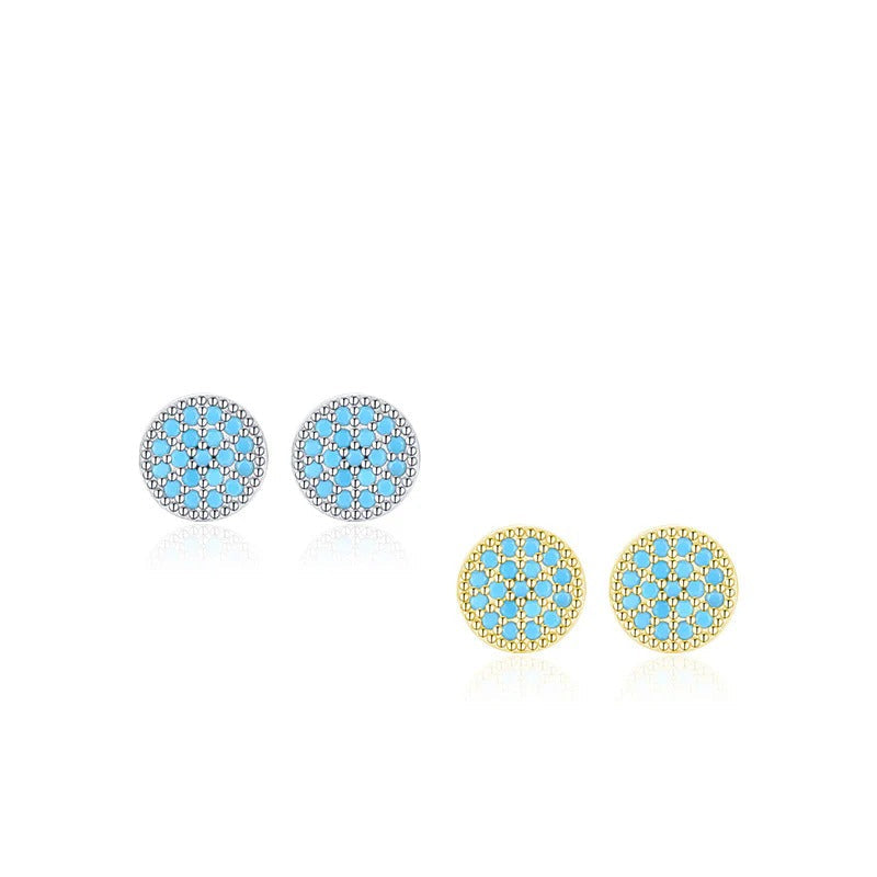    Gemma turquoise stud earrings shown in silver and gold color options