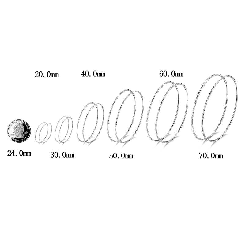 Gwen Endless Hoop Earrings size chart showing available hoop diameters