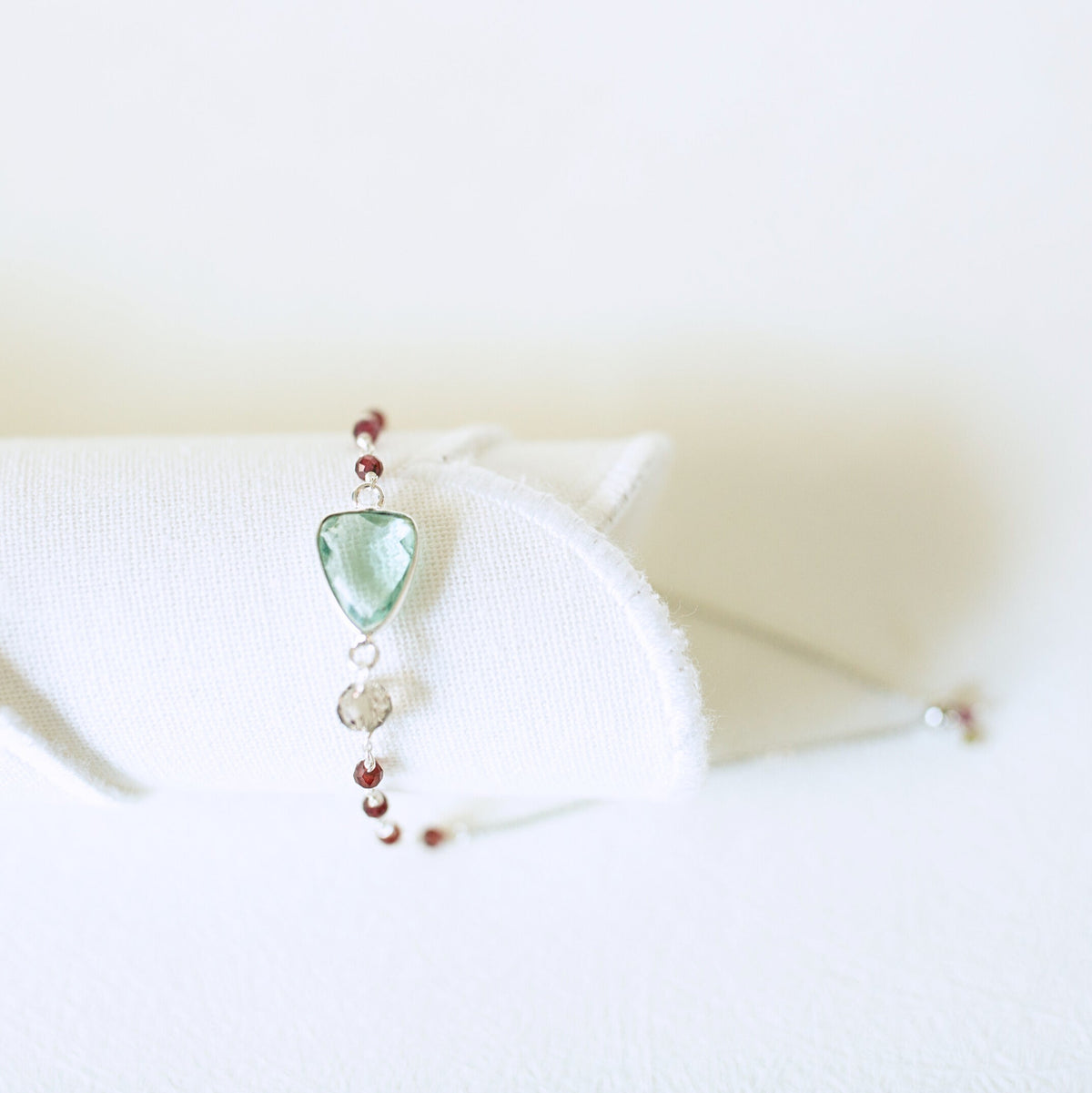 Kensington adjustable gemstone bracelet with faceted gemstone and fine-silver chain, product photograph 3 – The Riann Ashlyn Collection