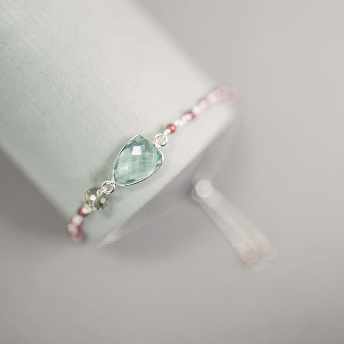 Kensington adjustable gemstone bracelet with faceted gemstone and fine-silver chain, product photograph 7 – The Riann Ashlyn Collection