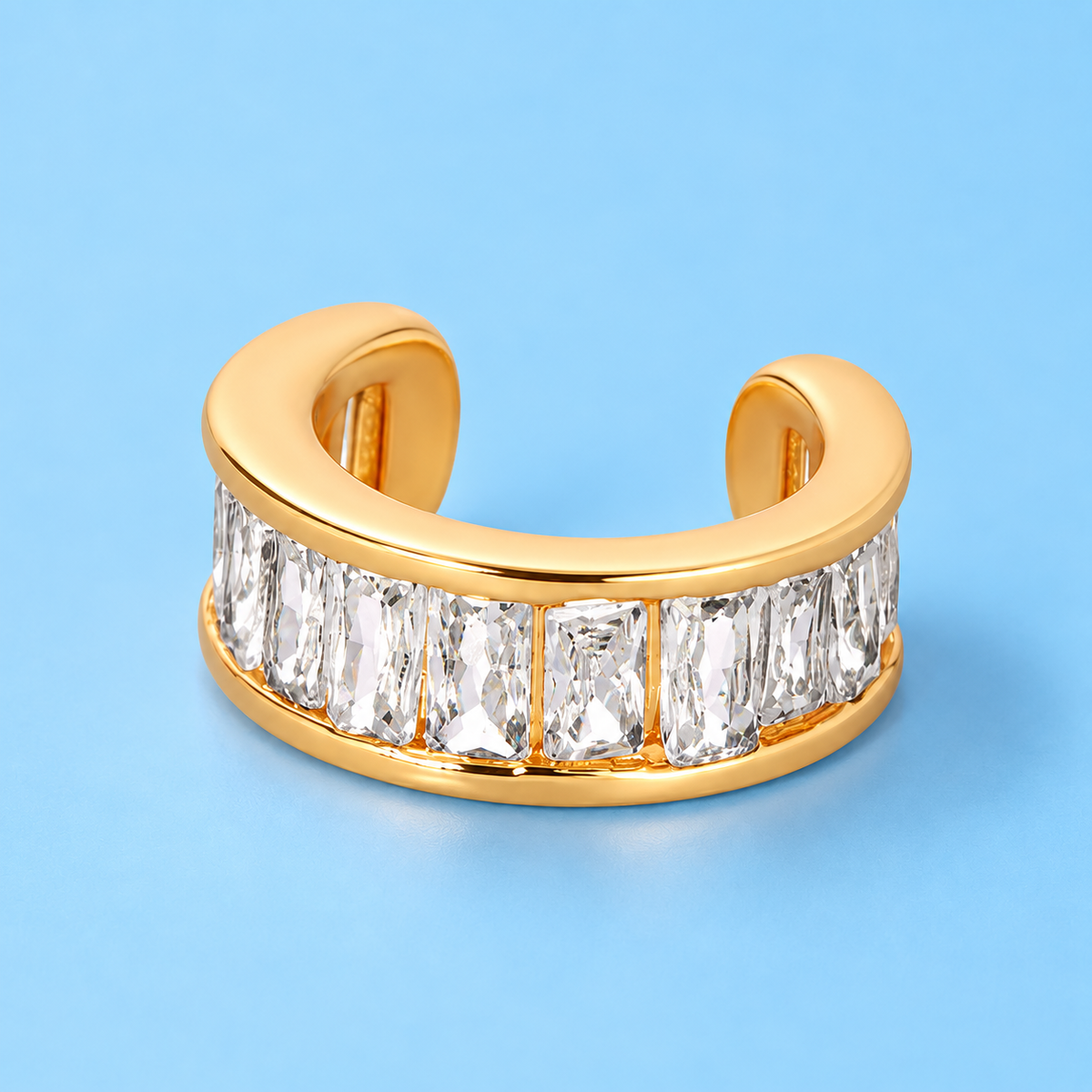     Close-up of the Lainey Clear Crystal Ear Cuff with cubic zirconia