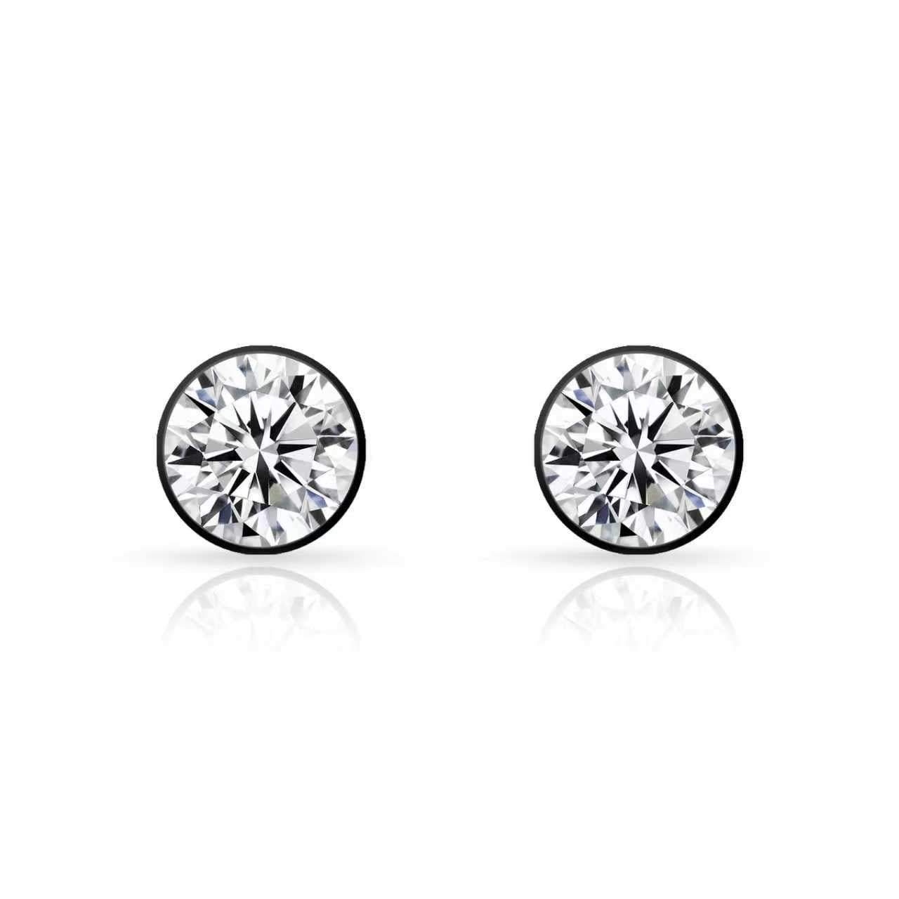 Noir solitaire stud earrings with round diamond-alternative stones in black settings