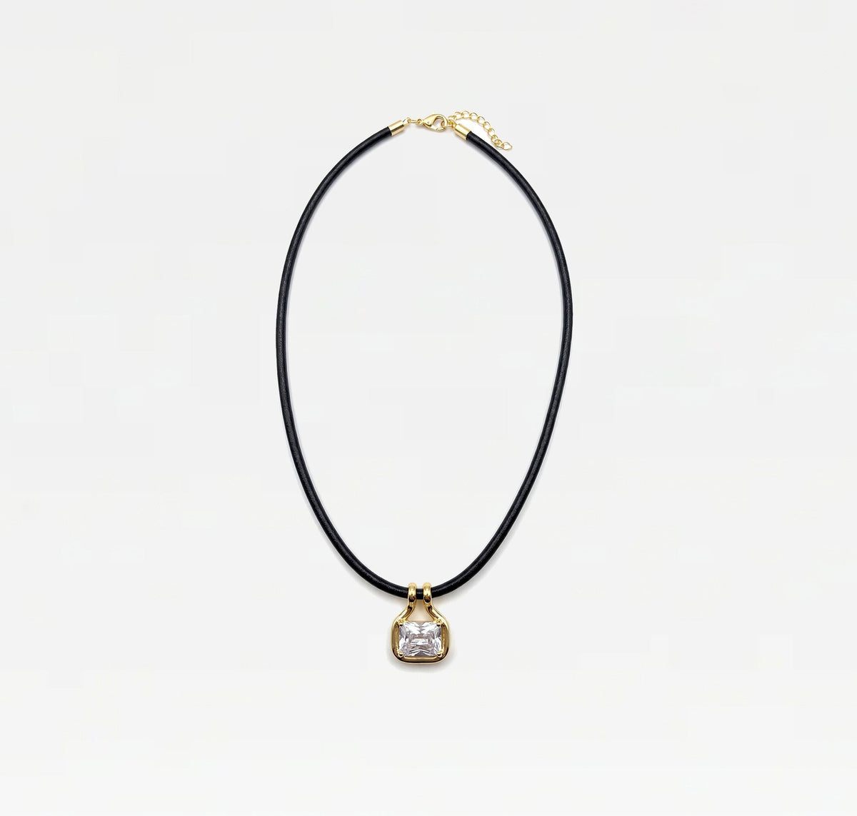 Palmer black leather cord necklace with cubic zirconia pendant and gold-plated brass