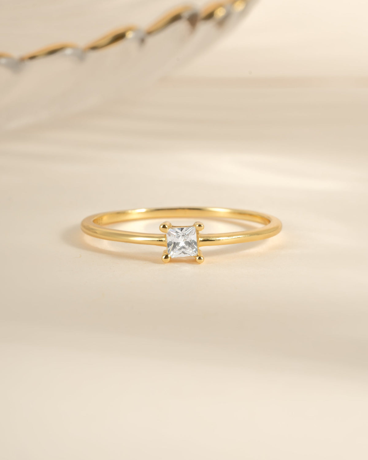     Front view of Campbell gold princess-cut cubic zirconia ring