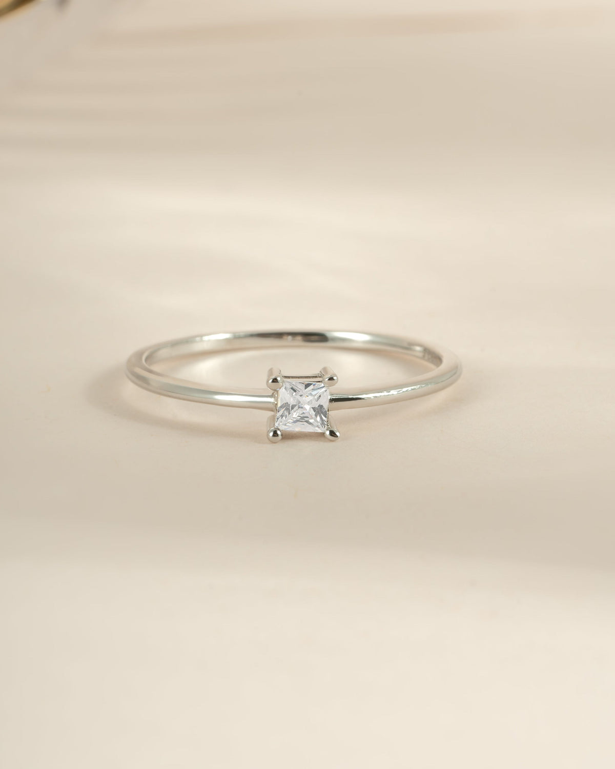     Front view of Campbell silver princess-cut cubic zirconia ring