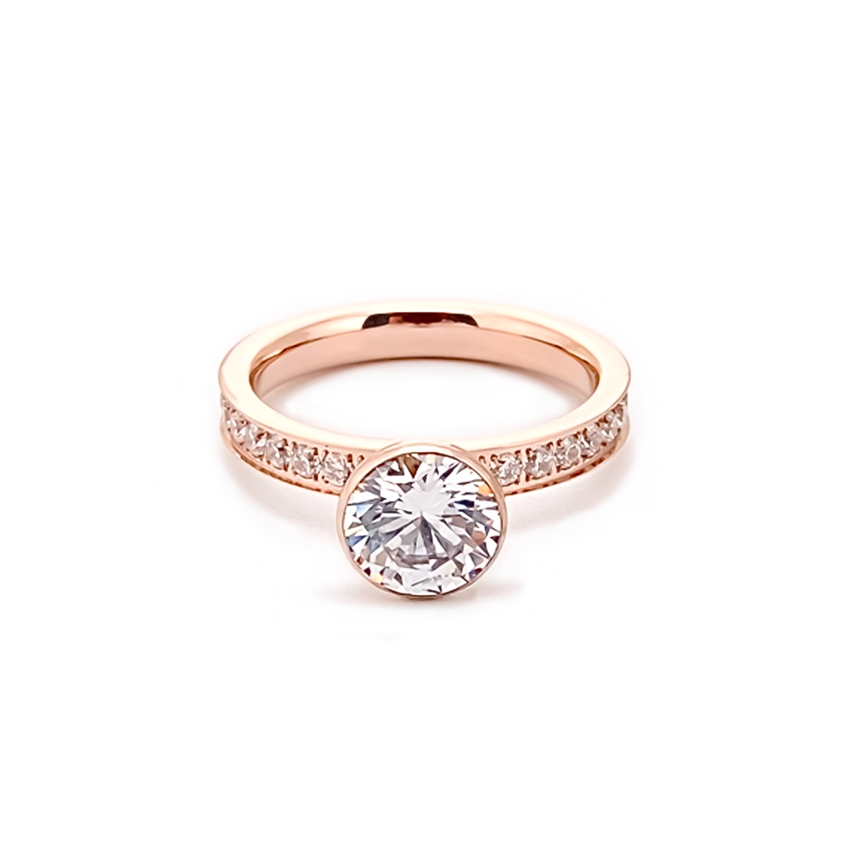 

front flat product photo

Front view of Sia rose gold 2 ct solitaire pavé ring with round center stone
