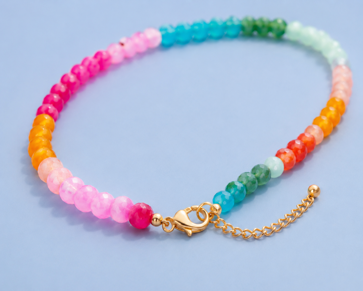 Soleil colorful beaded necklace with gold-tone lobster clasp and extender chain