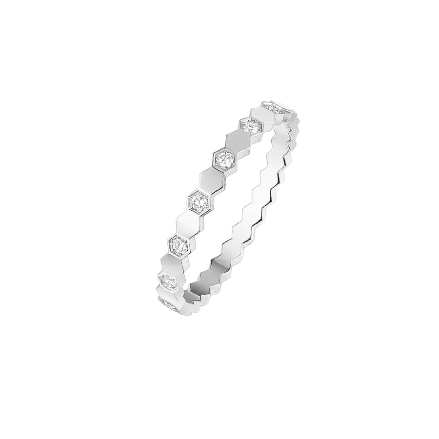         Angled view of Vale white gold-plated geometric pavé ring